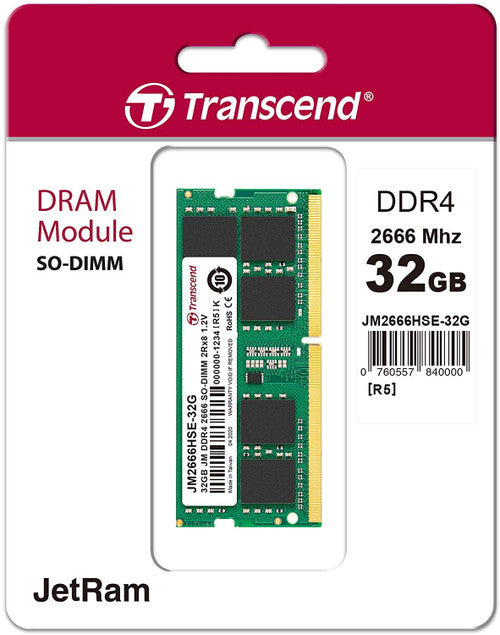 Transcend 32GB DDR4 PC4-21300 2666Mhz SO-DIMM CL19 1.2V Transcend 32GB DDR4 PC4-21300 2666Mhz SO-DIMM CL19 1.2V